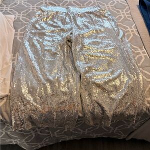 Lane Bryant Sequined Silver Wide Leg Pants